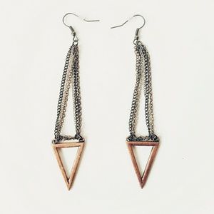 Chic Tri-Color Copper Triangle Drop Earrings